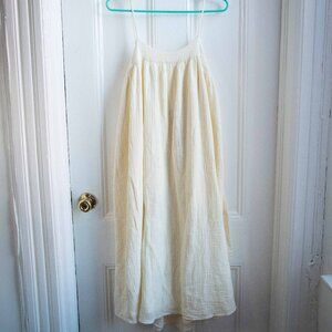 Monteon Midi sleeveless 100% cotton gauze sundress off white pale yellow size S